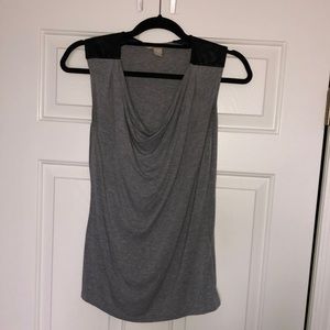 Banana Republic cowl neck sleeveless top with faux leather on sleeves